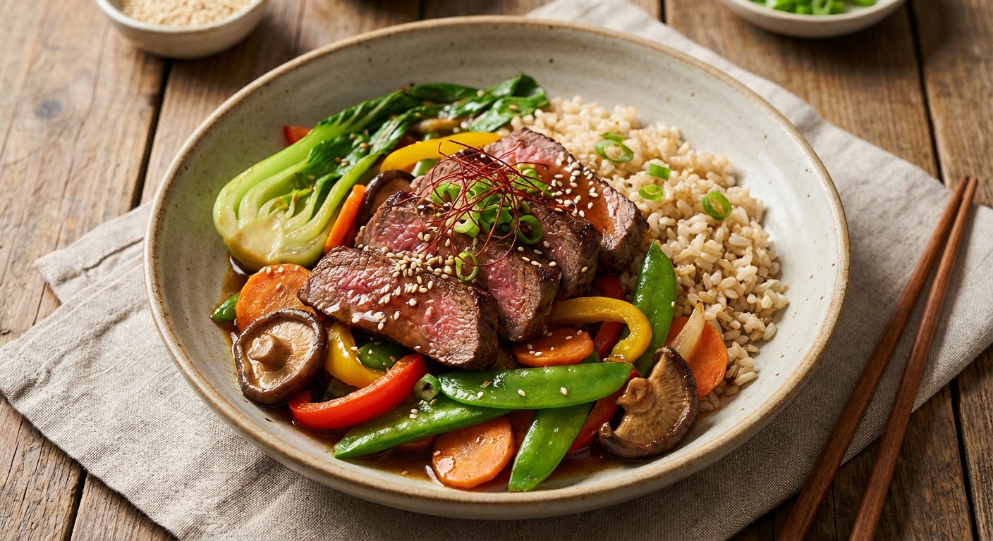 Beef & Vegetable Stir-Fry with Brown Rice