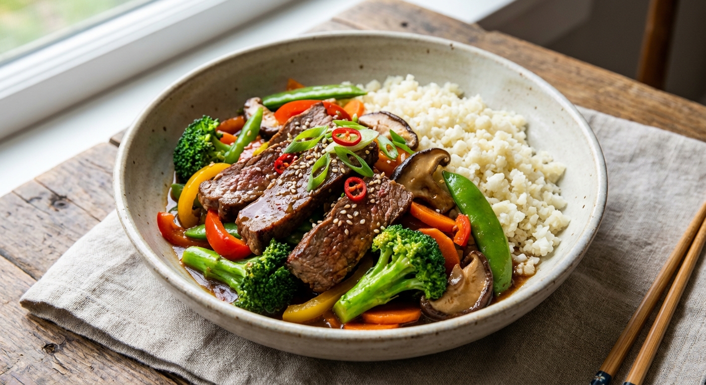 Beef & Vegetable Stir-Fry with Cauliflower Rice