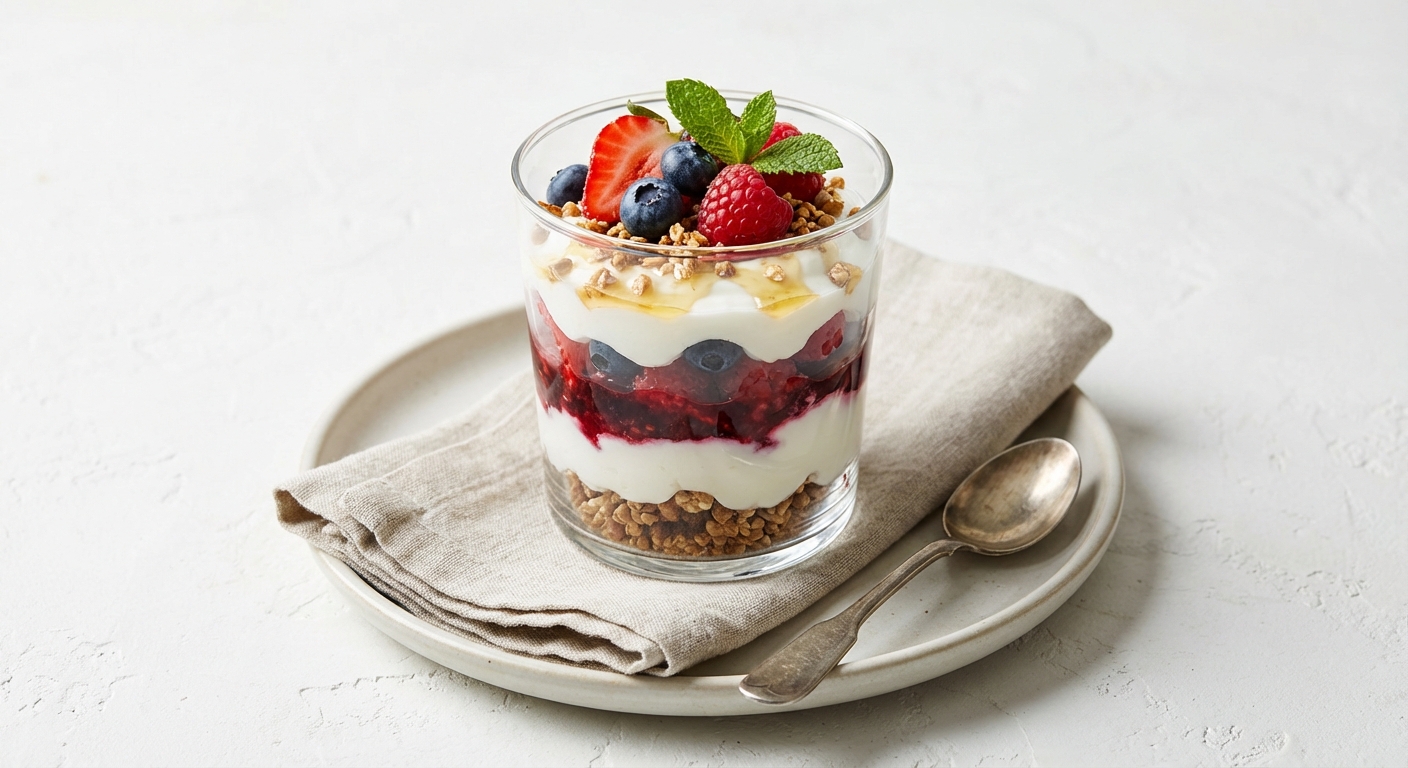 Greek Yogurt Parfait with Berries & Buckwheat-Almond Granola (Gluten-Free)