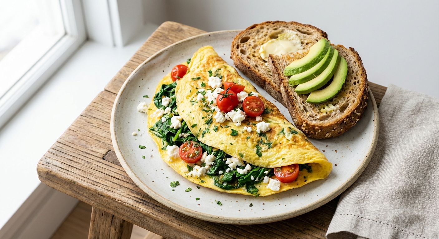 Spinach & Feta Omelette with Whole Grain Toast