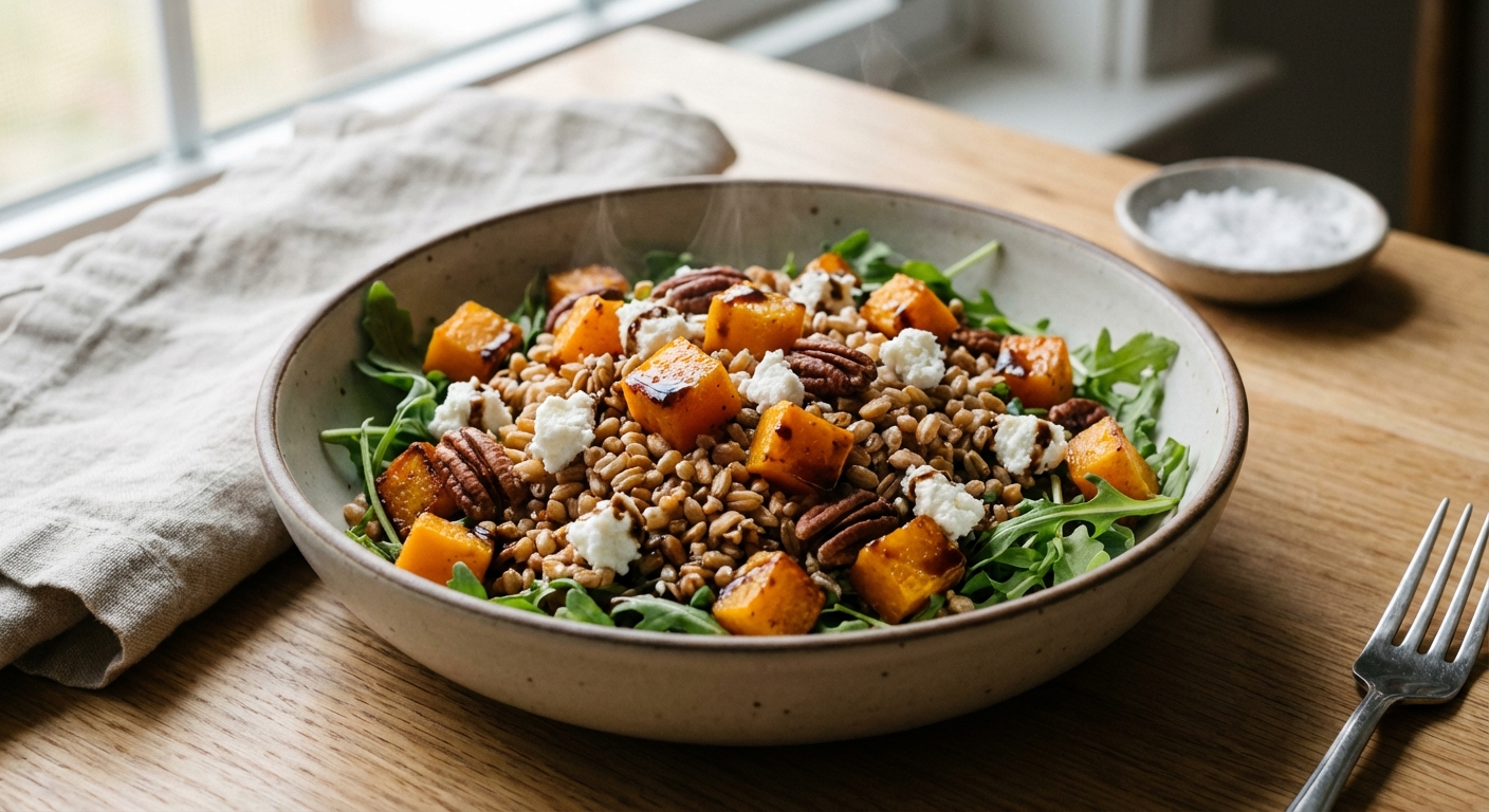 Warm Farro Salad with Roasted Squash & Goat Cheese