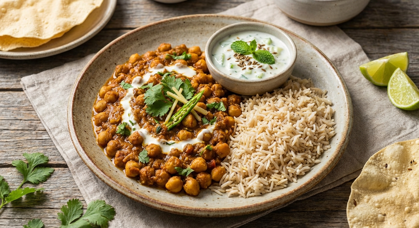 Chana Masala with Brown Basmati Rice & Cucumber Raita