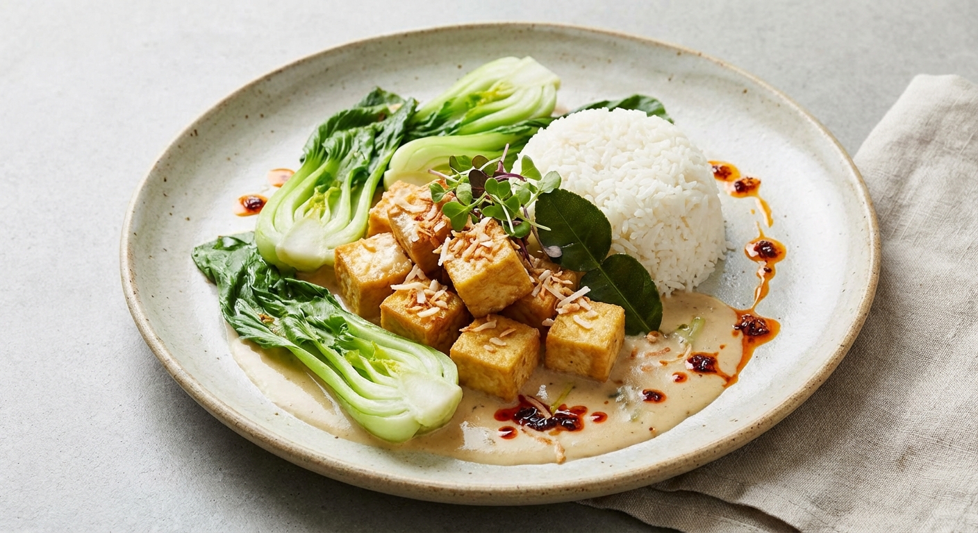 Coconut-Lemongrass Tofu with Jasmine Rice and Crisp Bok Choy