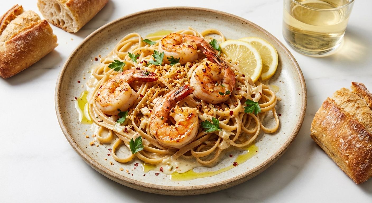 Garlic Shrimp Scampi with Whole Wheat Linguine