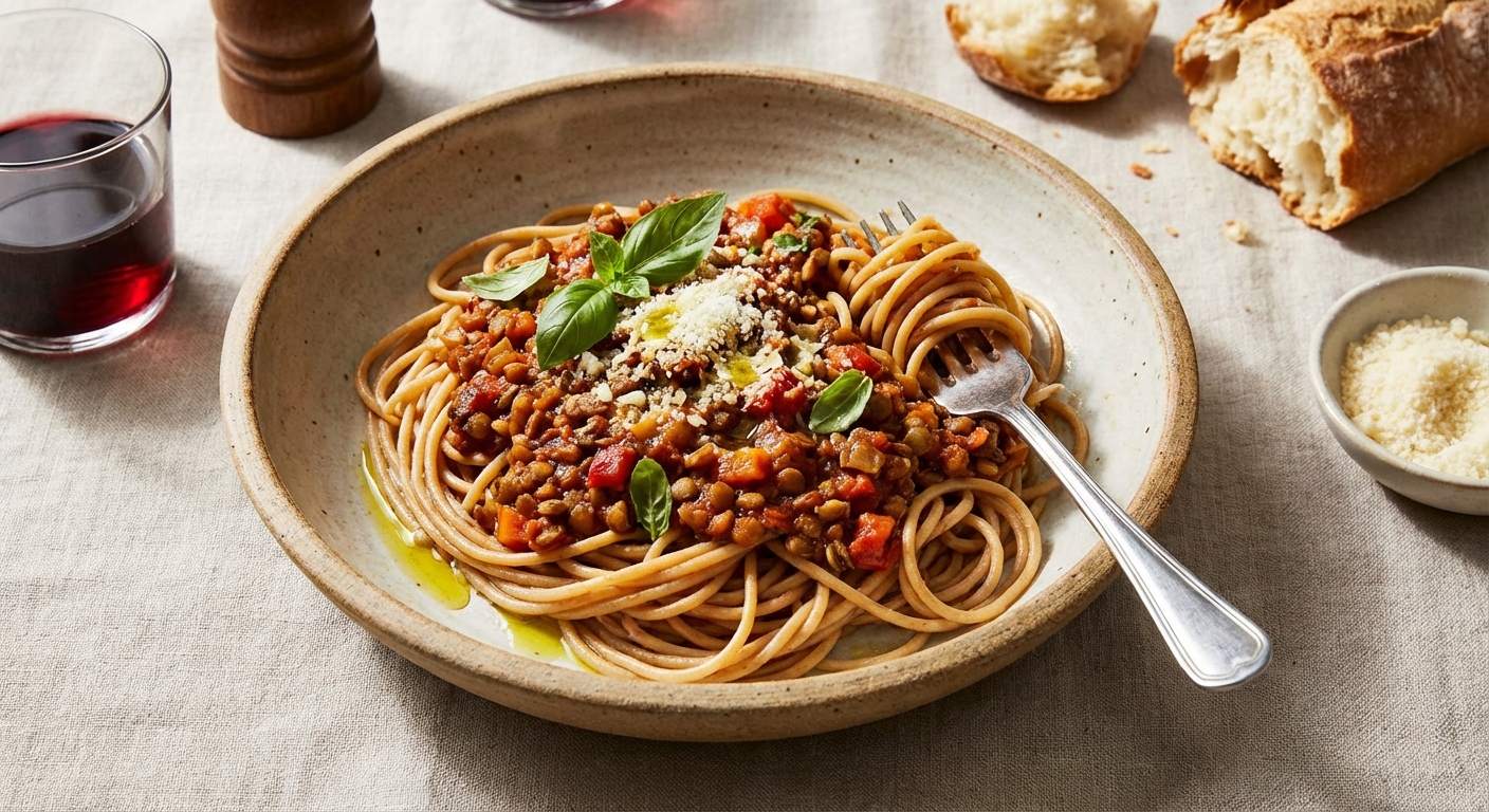 Lentil Bolognese with Whole-Wheat Spaghetti