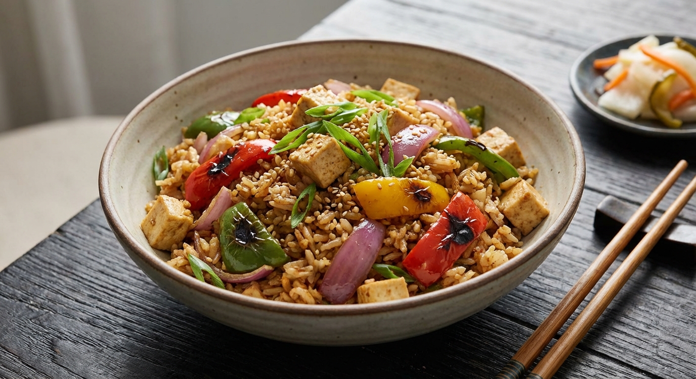 Wok-Seared Pepper & Onion Fried Rice (Eggless, Restaurant-Style)
