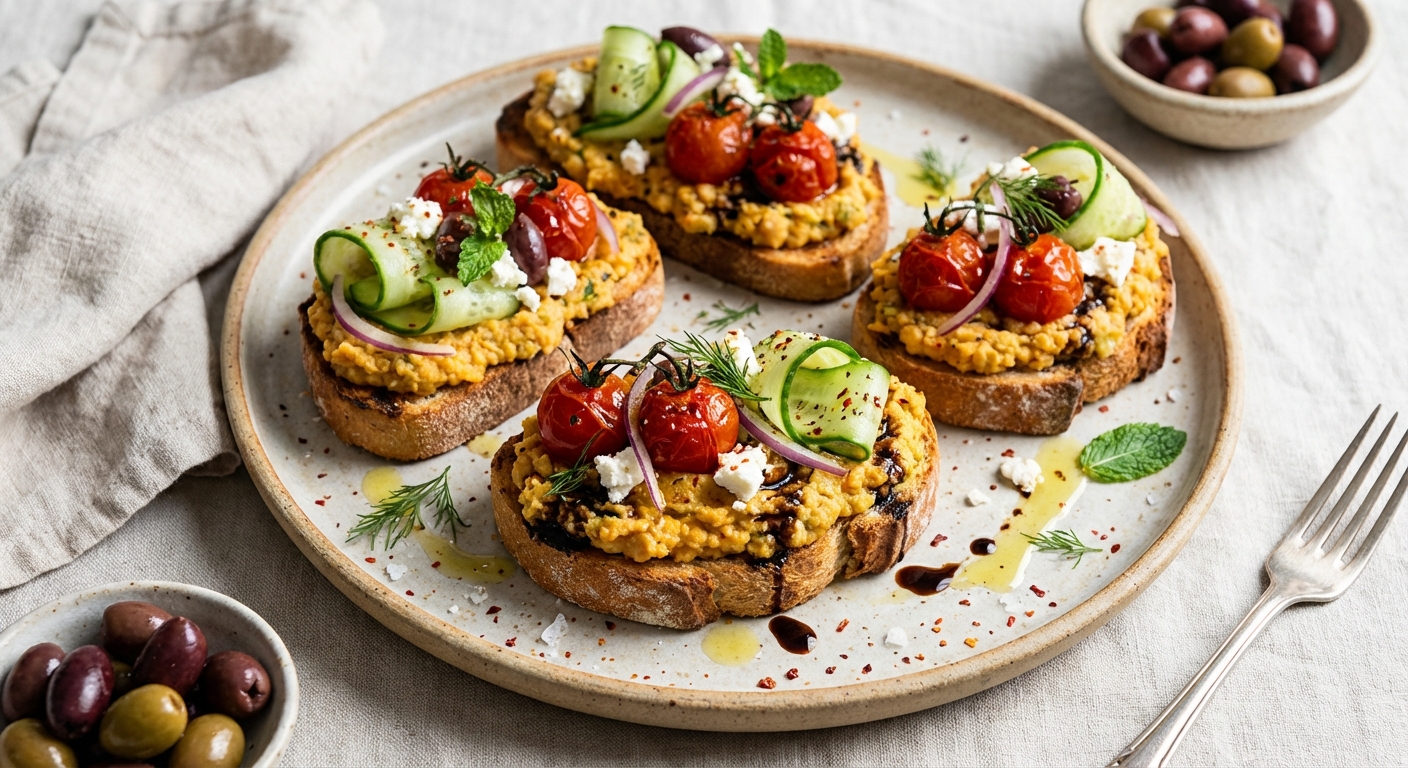 Mediterranean Chickpea Mash Crostini (Quick Snack)