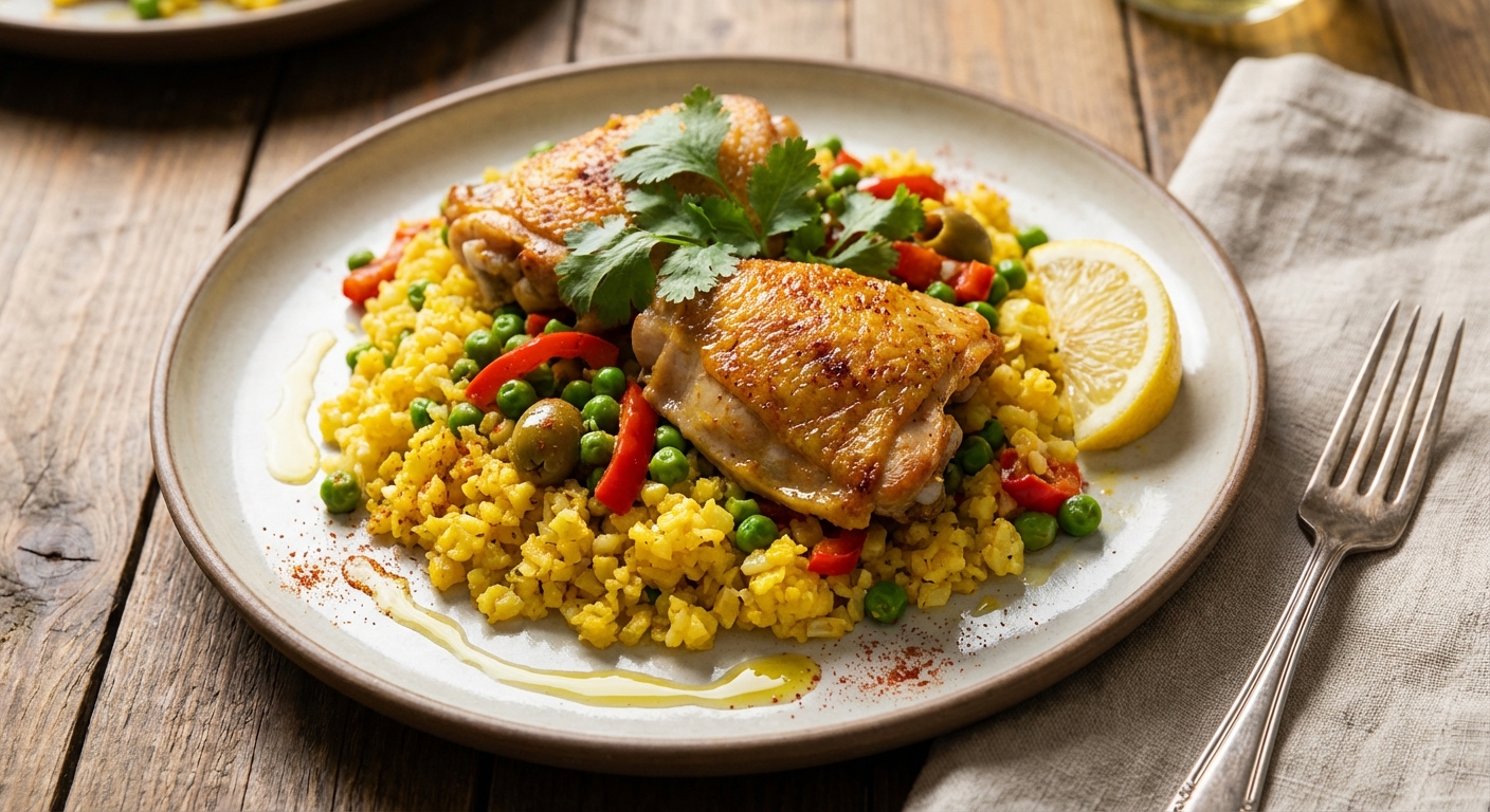Low‑Carb Arroz con Pollo (Chicken with Cauliflower 'Rice' and Peas)