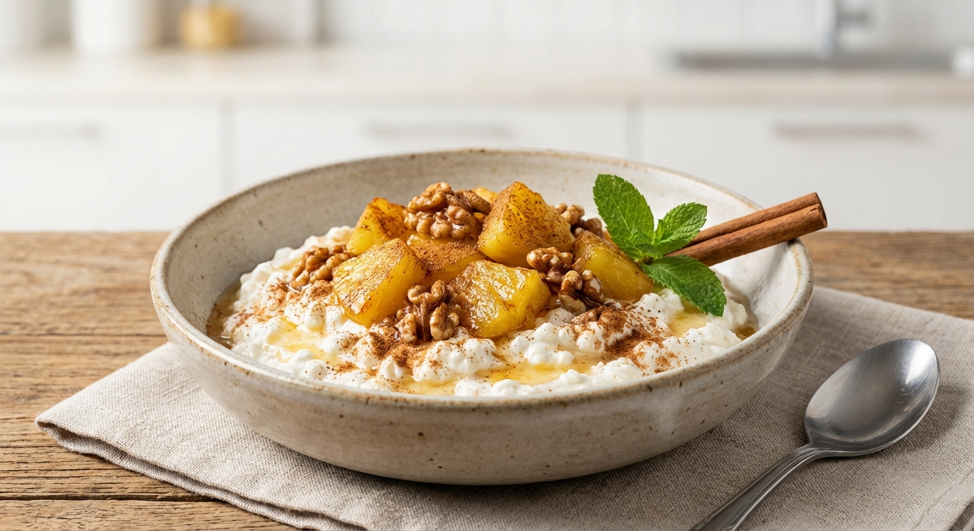 Cottage Cheese Bowl with Pineapple, Walnuts & Cinnamon