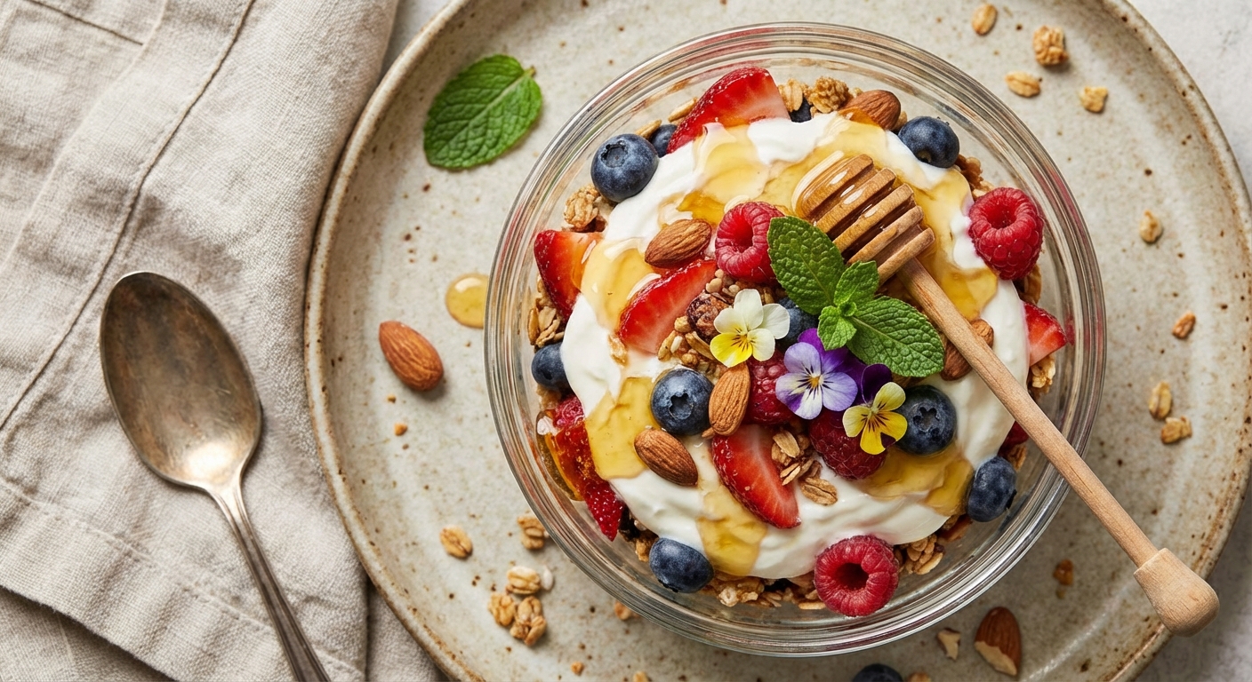 Greek Yogurt Berry Parfait with Almonds & Honey