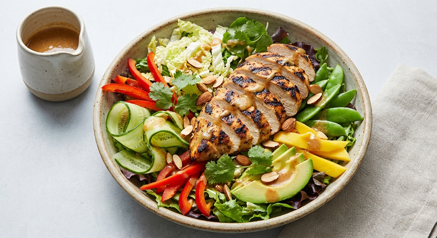 Asian Grilled Chicken Salad with Almond-Ginger Dressing