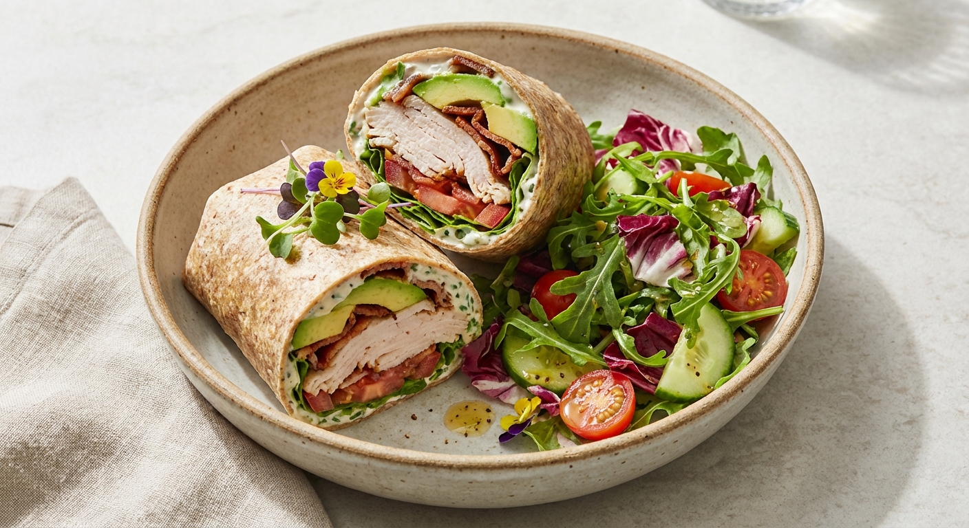 Turkey & Avocado Whole-Grain Wrap with Crisp Mixed Salad