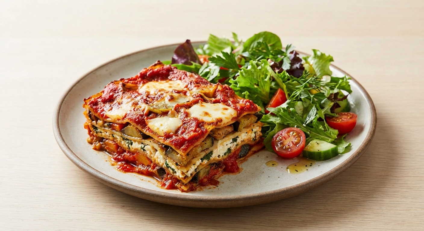 Vegetable Lasagna with Mixed Green Salad