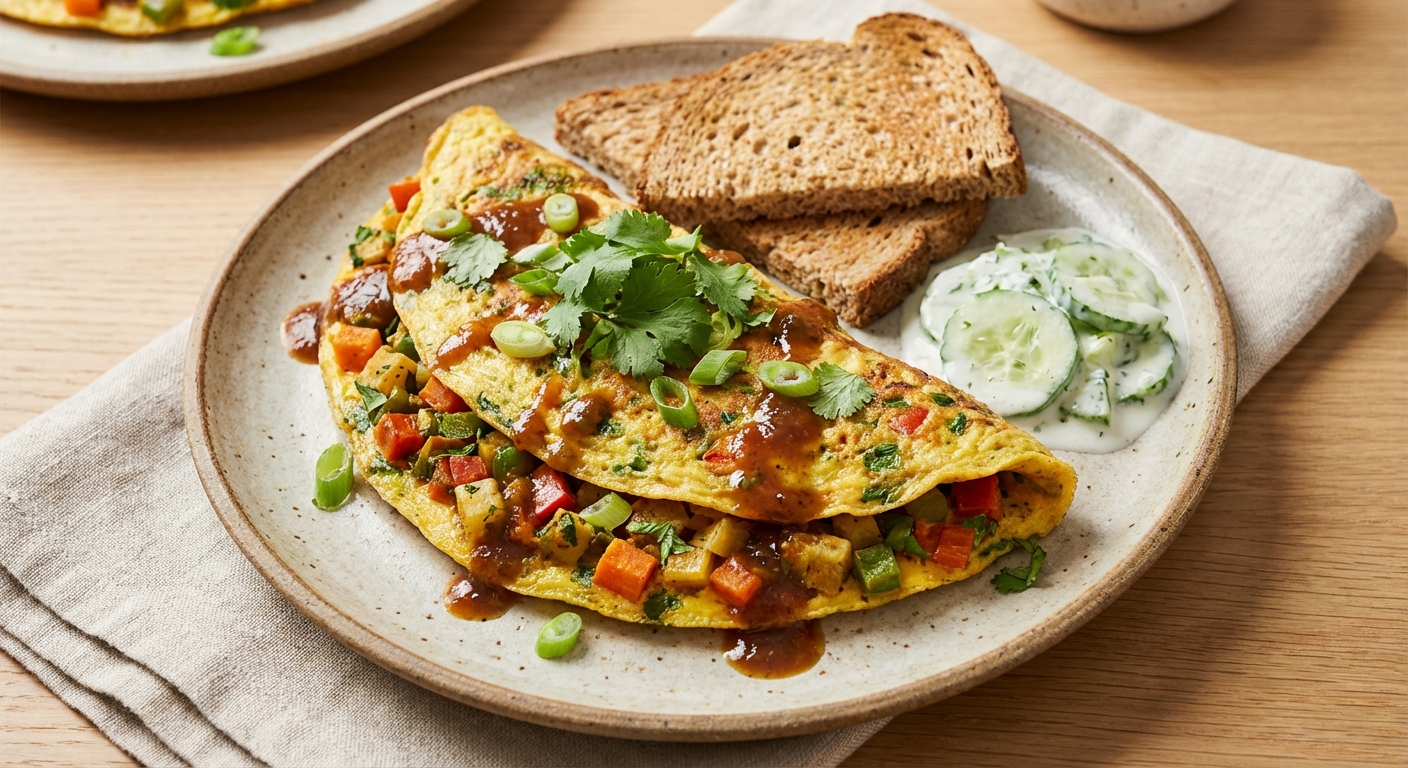 Indian Spiced Vegetable Masala Omelette with Whole-Wheat Toast