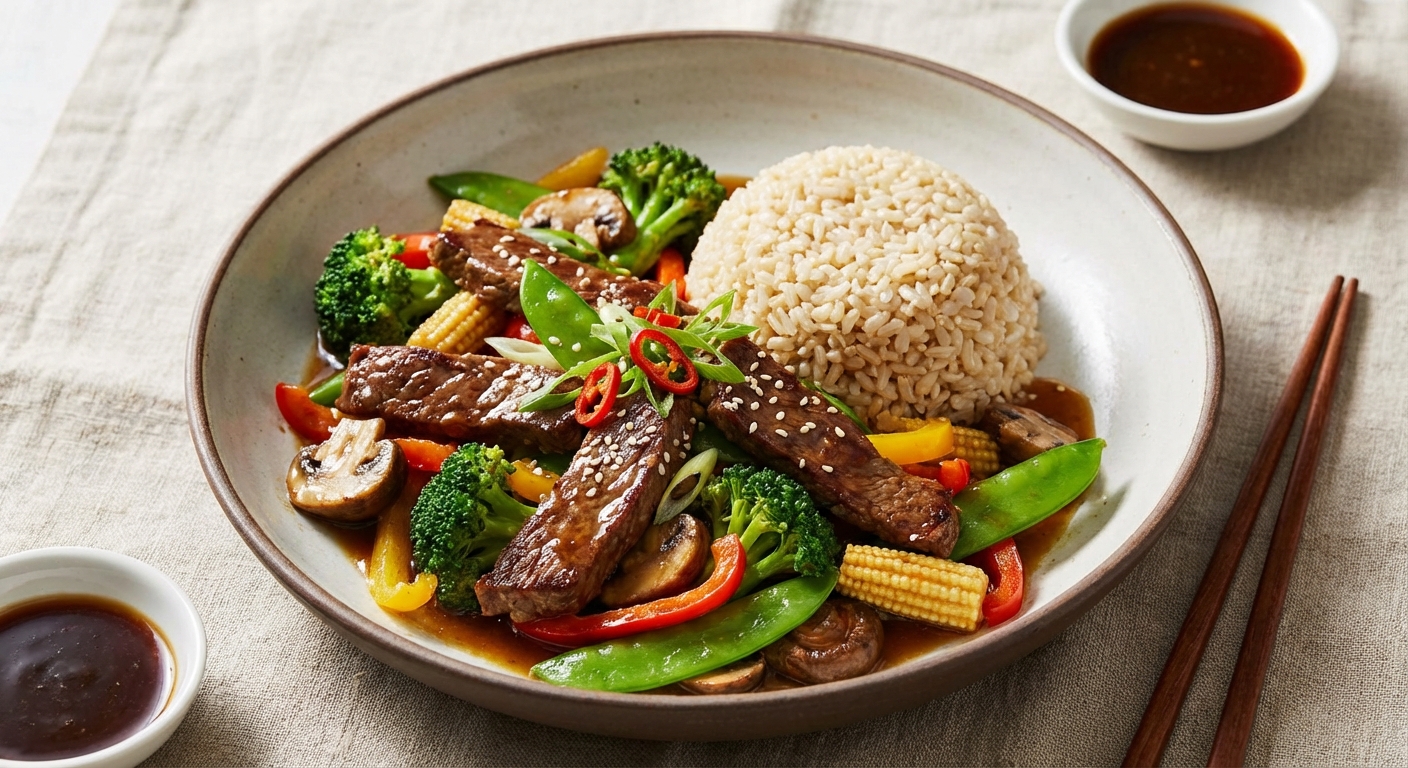 Beef & Vegetable Stir-Fry with Brown Rice