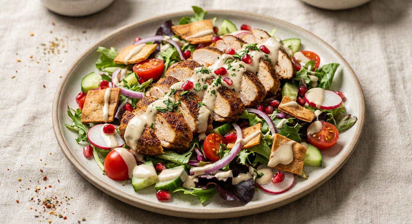Chicken Shawarma Salad with Tahini Dressing