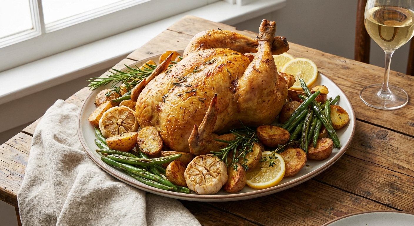 Rosemary Roast Chicken with Potatoes & Green Beans