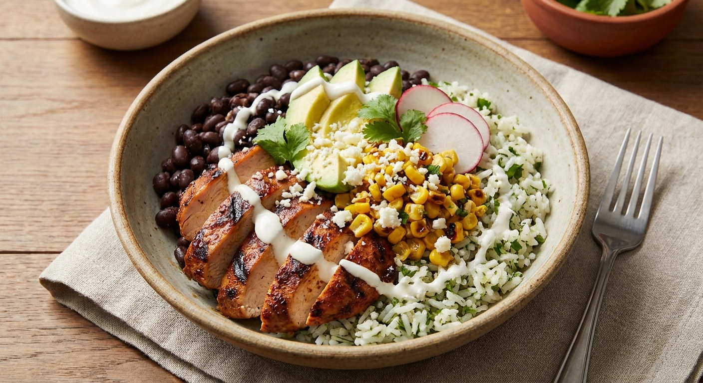 Mexican Chicken & Black Bean Bowl with Cilantro-Lime Rice