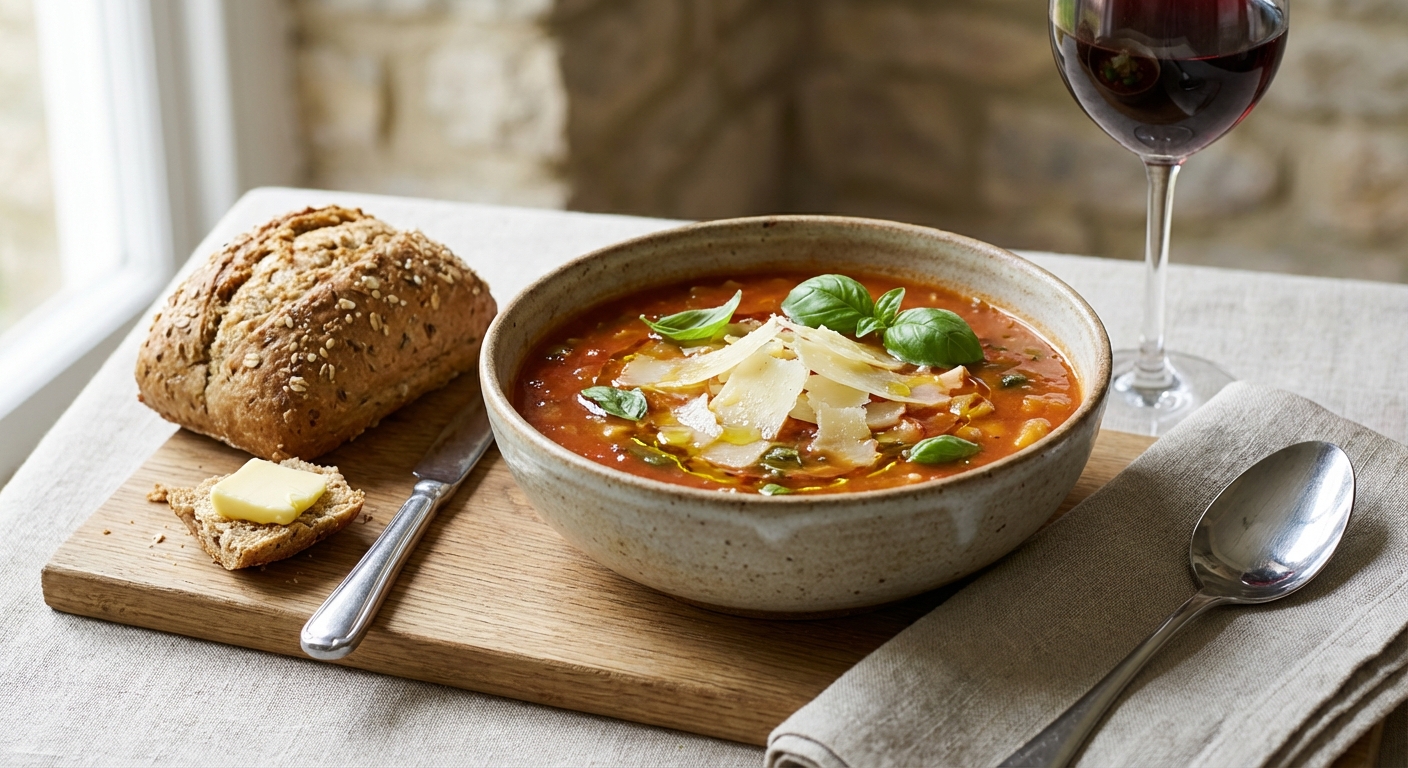 Minestrone Soup with Parmesan & Whole-grain Roll