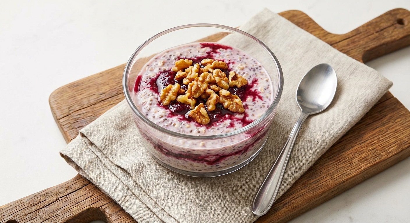 Silky Berry-Chia Overnight Oats with Toasted Walnuts