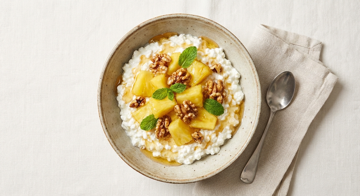 Cottage Cheese with Pineapple and Walnuts