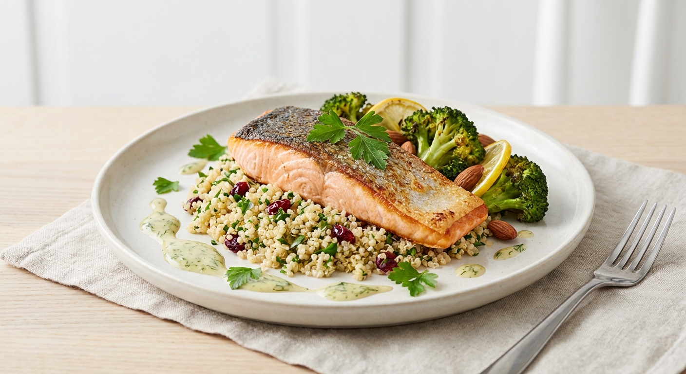 Baked Salmon with Quinoa and Roasted Broccoli