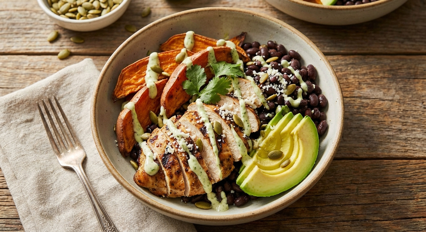 Grilled Chicken, Roasted Sweet Potato & Black Bean Bowl