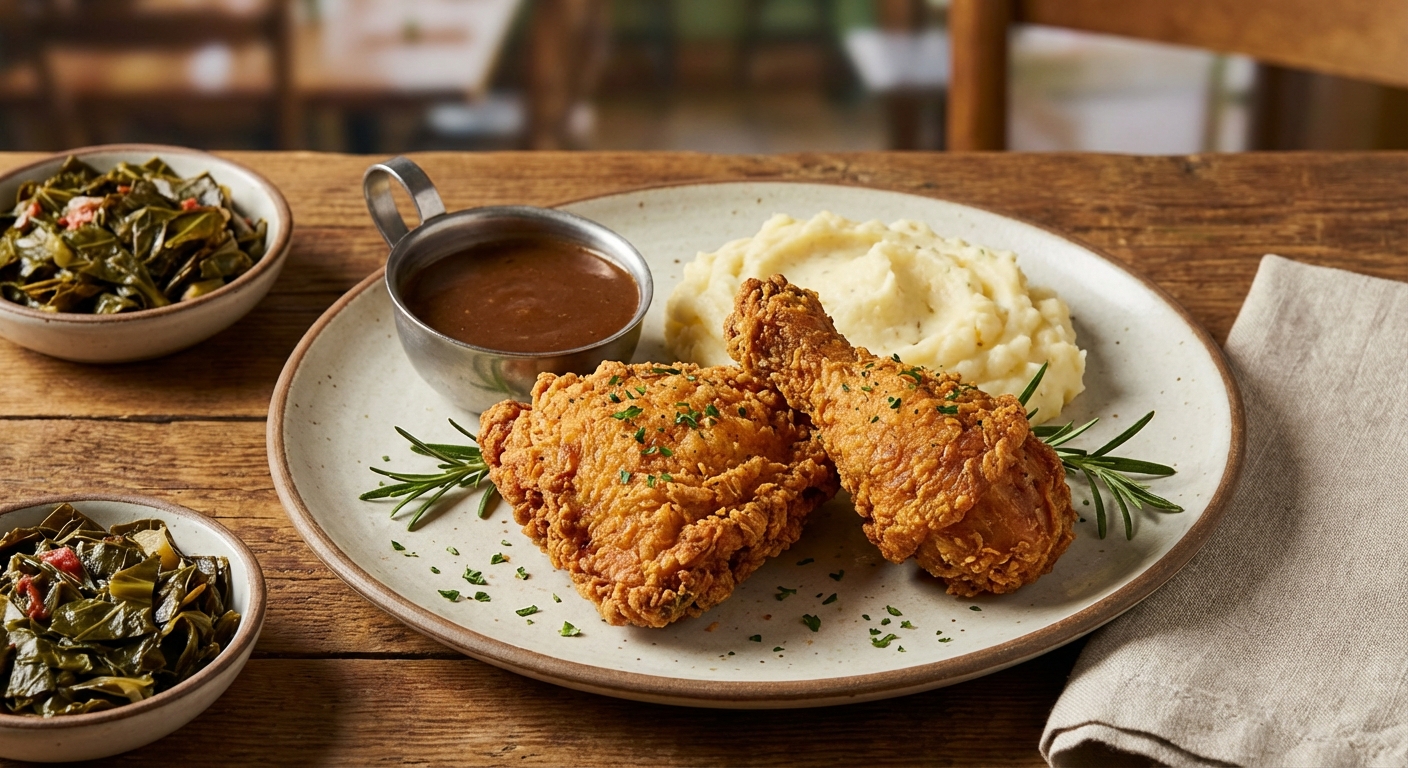 Classic Southern Fried Chicken with Mashed Potatoes and Gravy