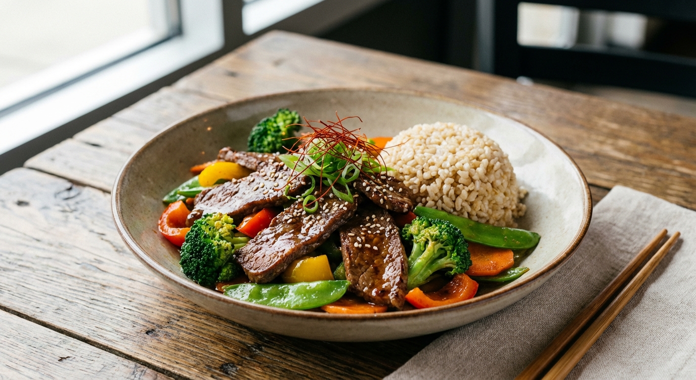 Beef & Vegetable Stir-Fry with Brown Rice