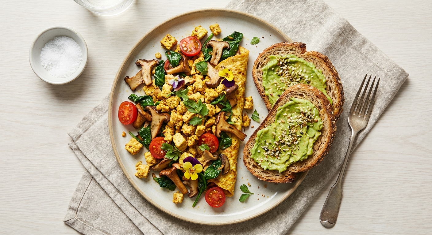 Tofu Scramble with Mushrooms, Spinach & Whole Grain Toast