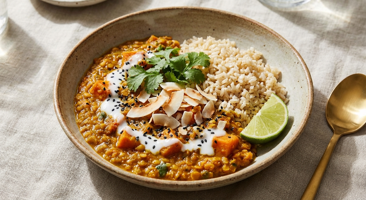 Red Lentil & Sweet Potato Curry with Brown Rice