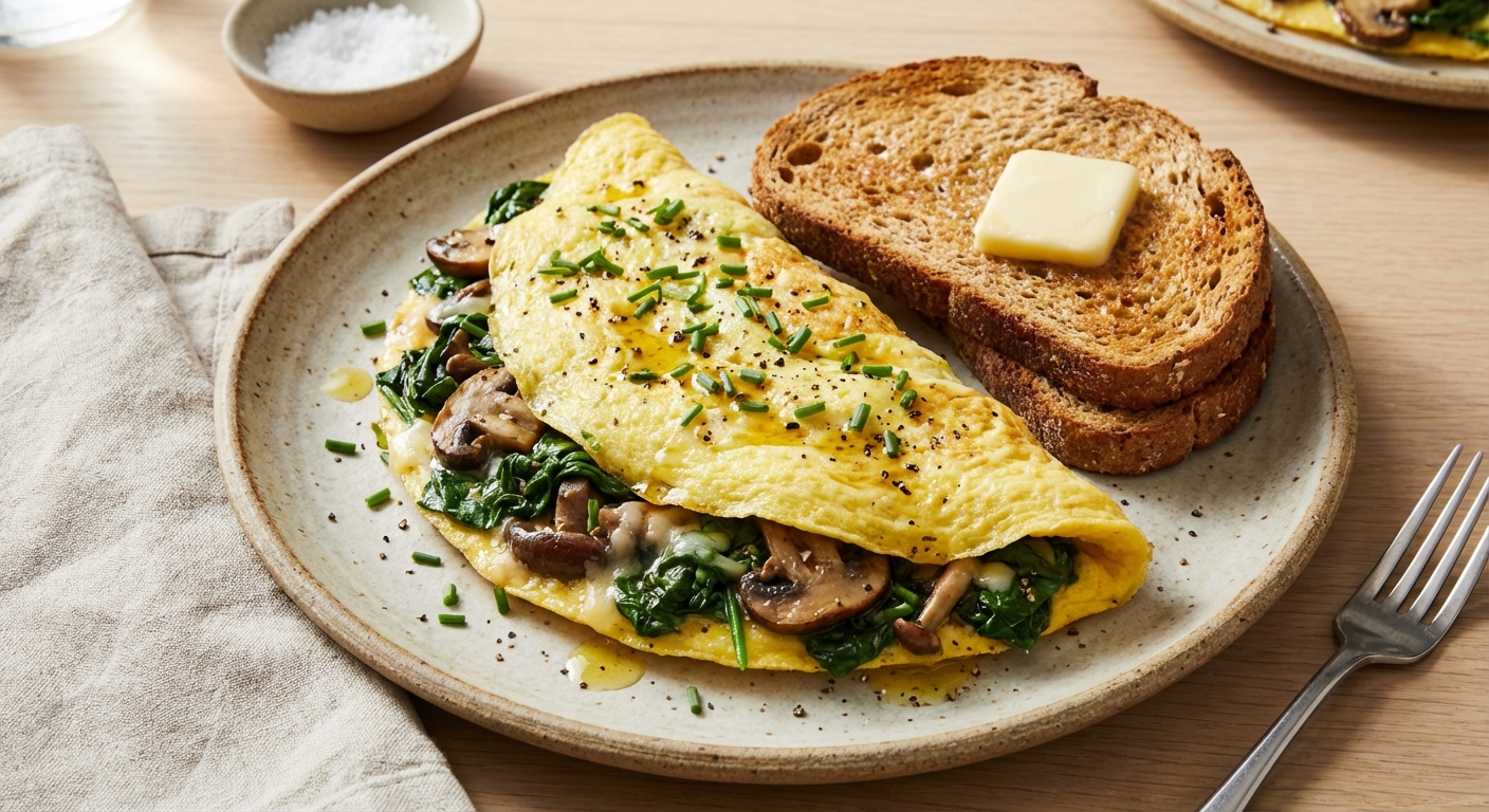 Spinach & Mushroom Omelet with Whole-Wheat Toast