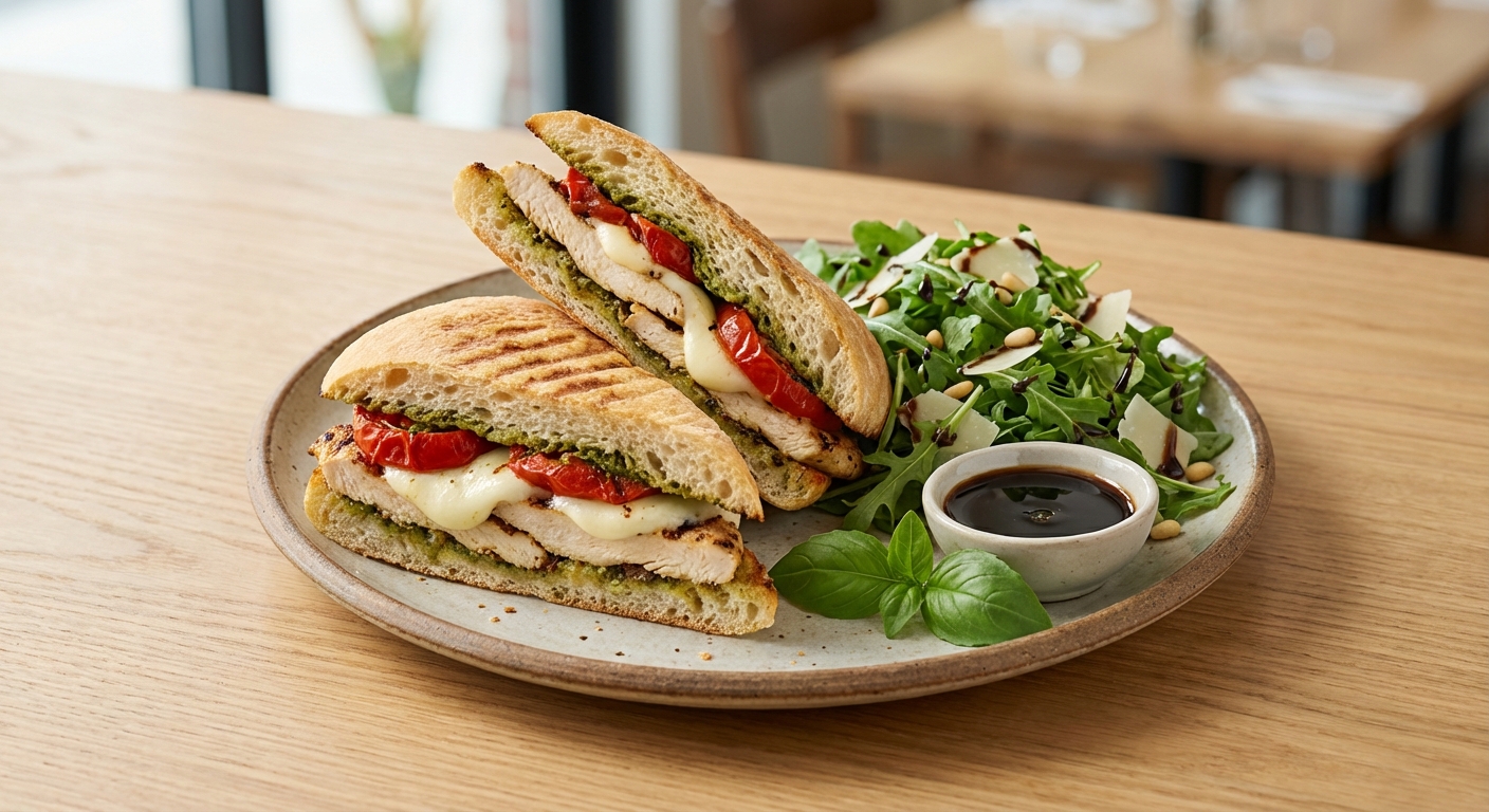 Caprese Chicken Panini with Arugula Salad