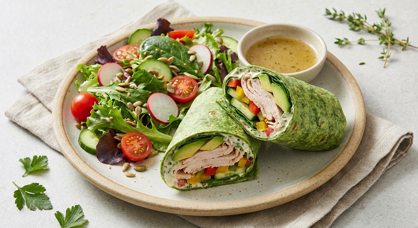 Turkey, Avocado & Veggie Wrap with Side Salad