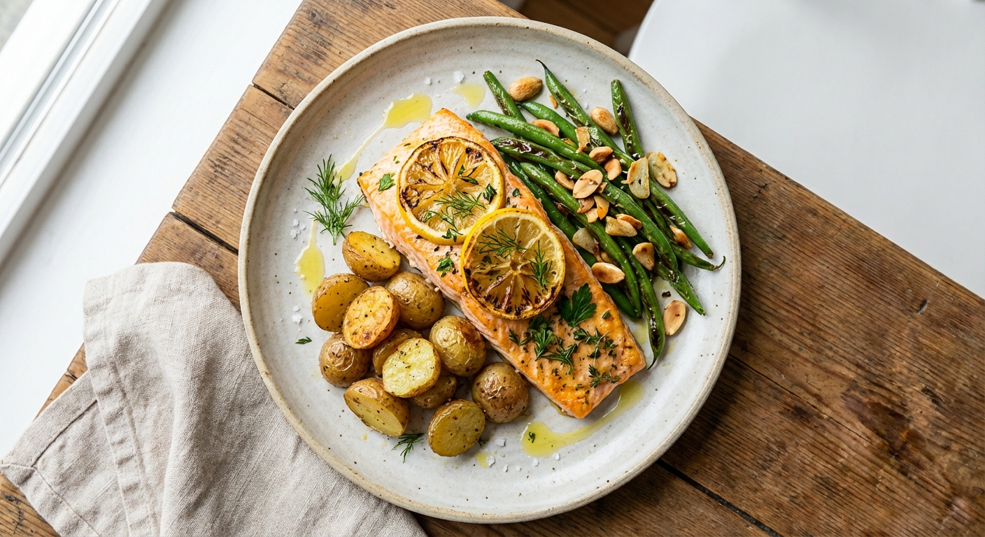 Baked Lemon-Herb Salmon with Roasted Potatoes & Green Beans