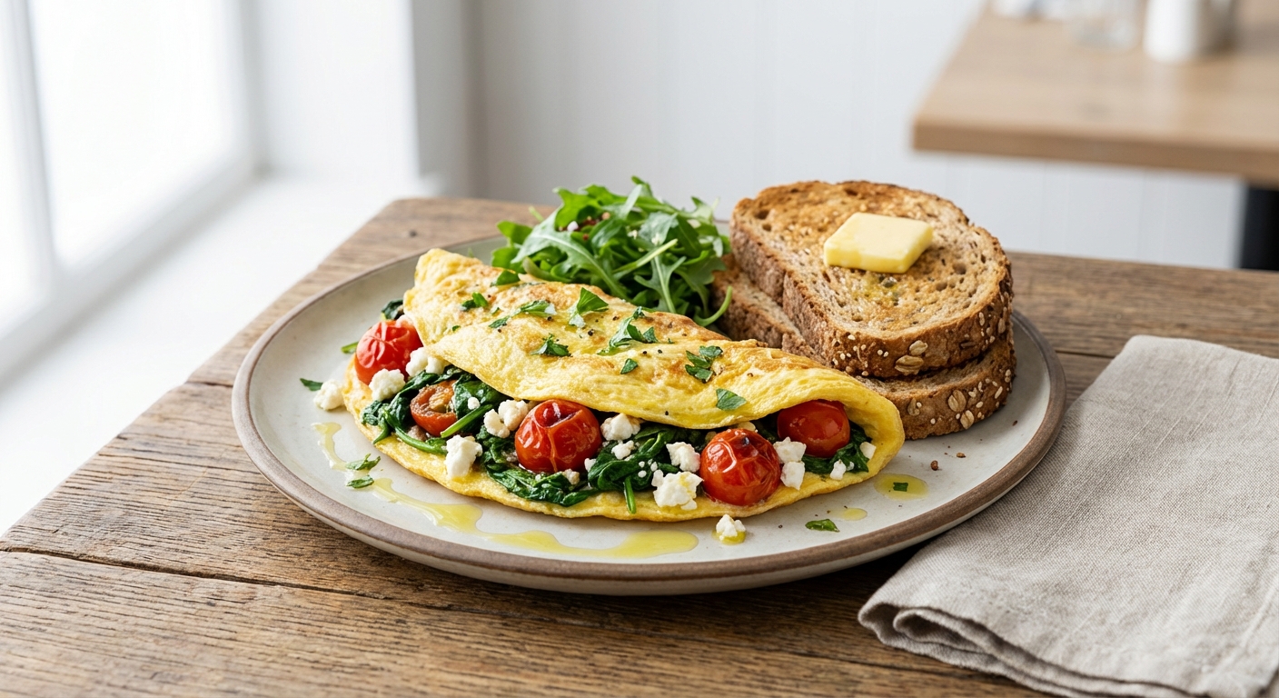 Spinach, Tomato & Feta Omelette with Whole-Grain Toast