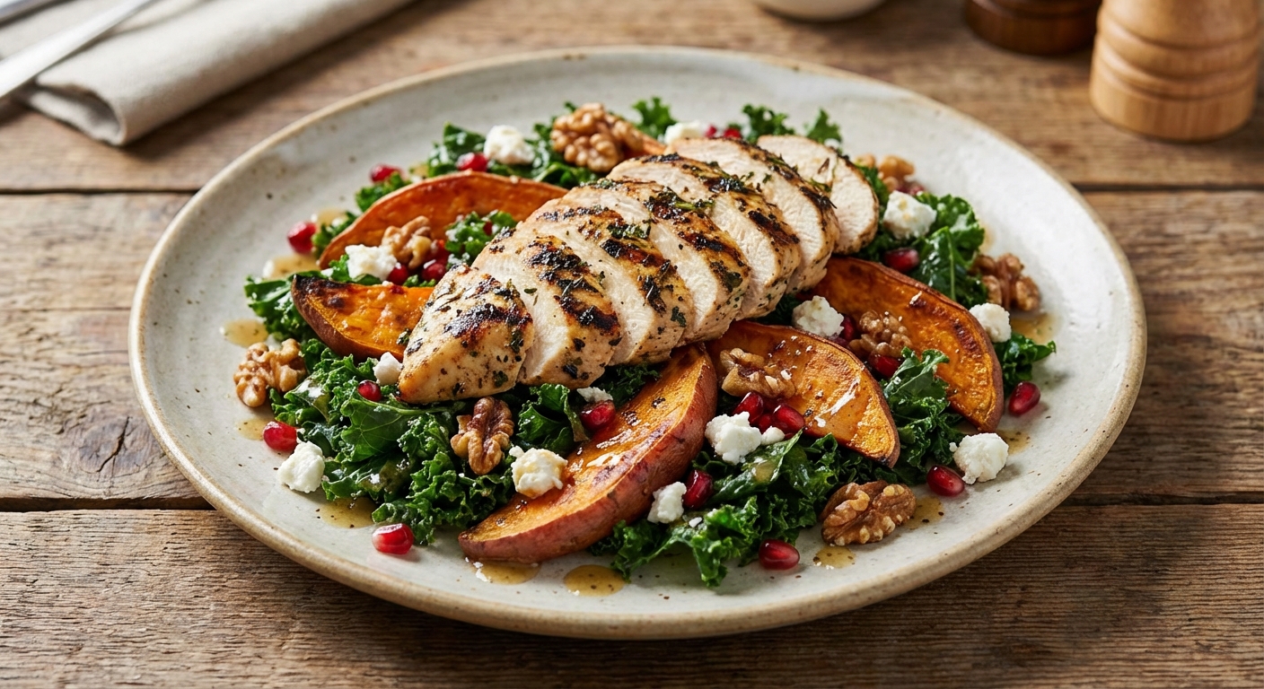 Grilled Chicken, Roasted Sweet Potato & Kale Salad