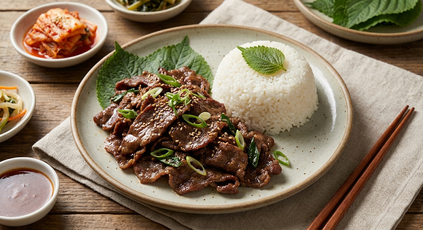 Korean Beef Bulgogi with Steamed Rice & Kimchi