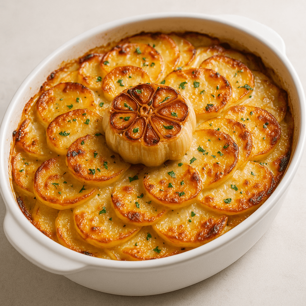 Roasted Garlic Potatoes au Gratin