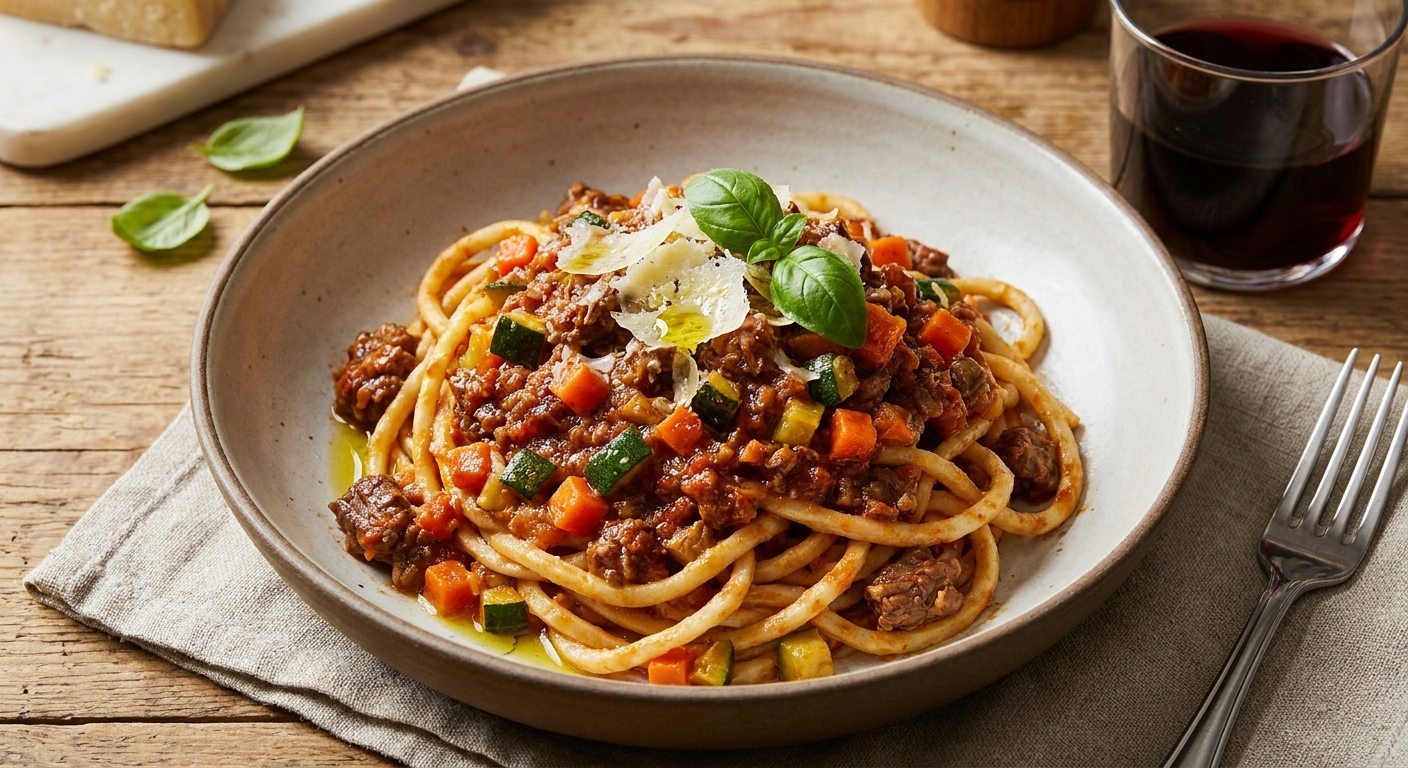 Rustic Spaghetti Bolognese with Carrot & Zucchini