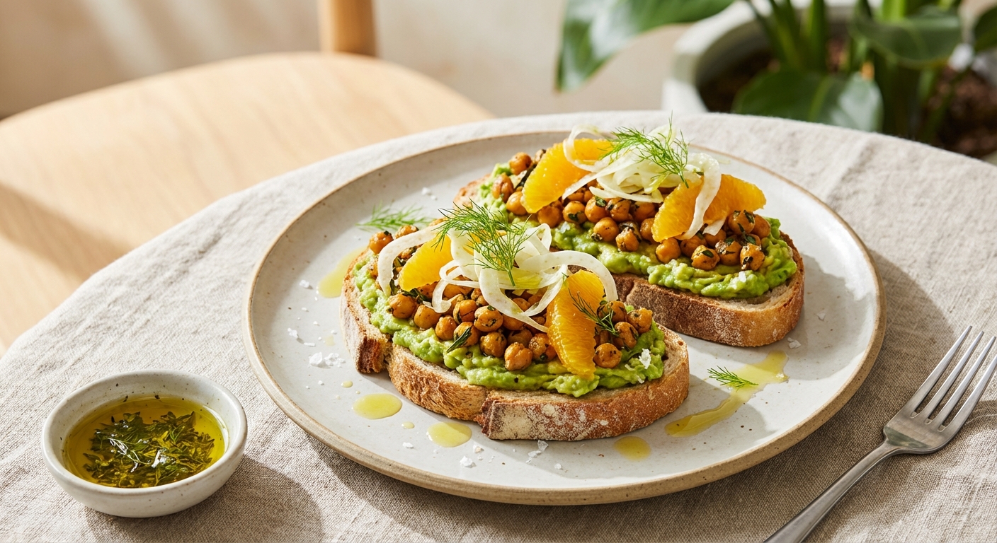 Orange‑Fennel Avocado Toast with Lemon‑Herb Chickpea Smash