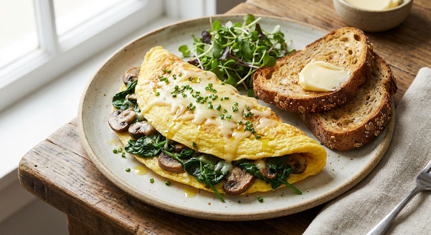 Spinach & Mushroom Omelette with Whole-Grain Toast