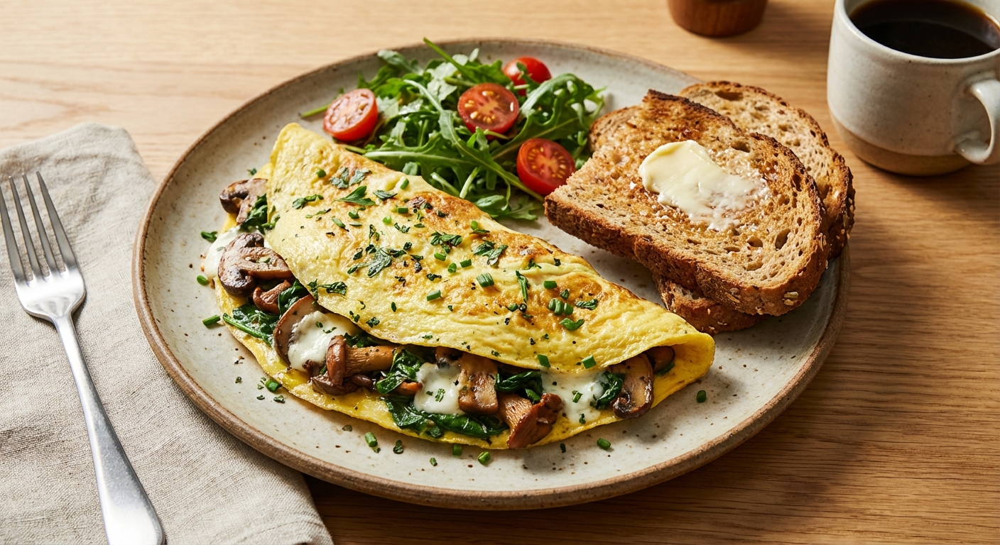 Spinach & Mushroom Omelette with Whole-Grain Toast