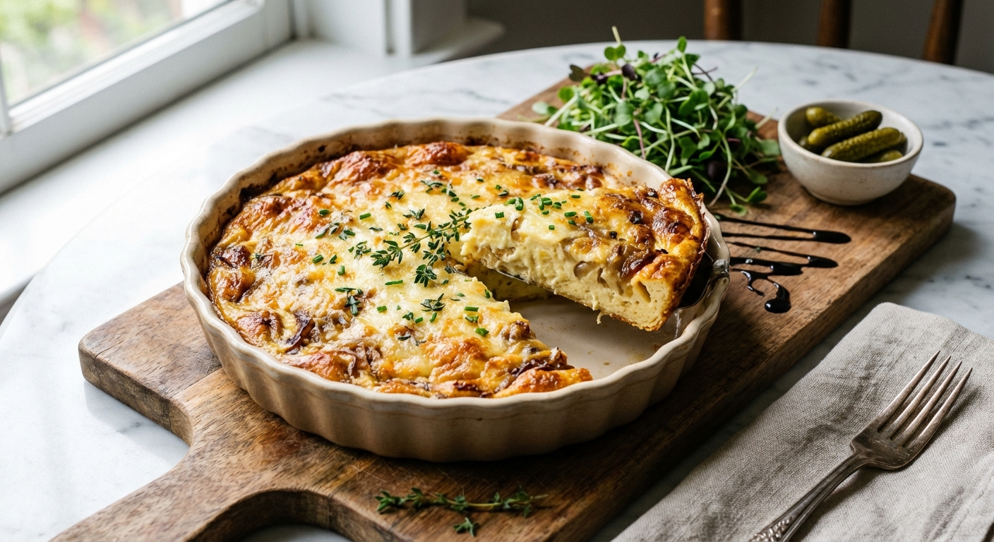 Caramelized Onion & Gruyère Crustless Quiche (Baked Savory Custard) - Delicious Homemade Recipe