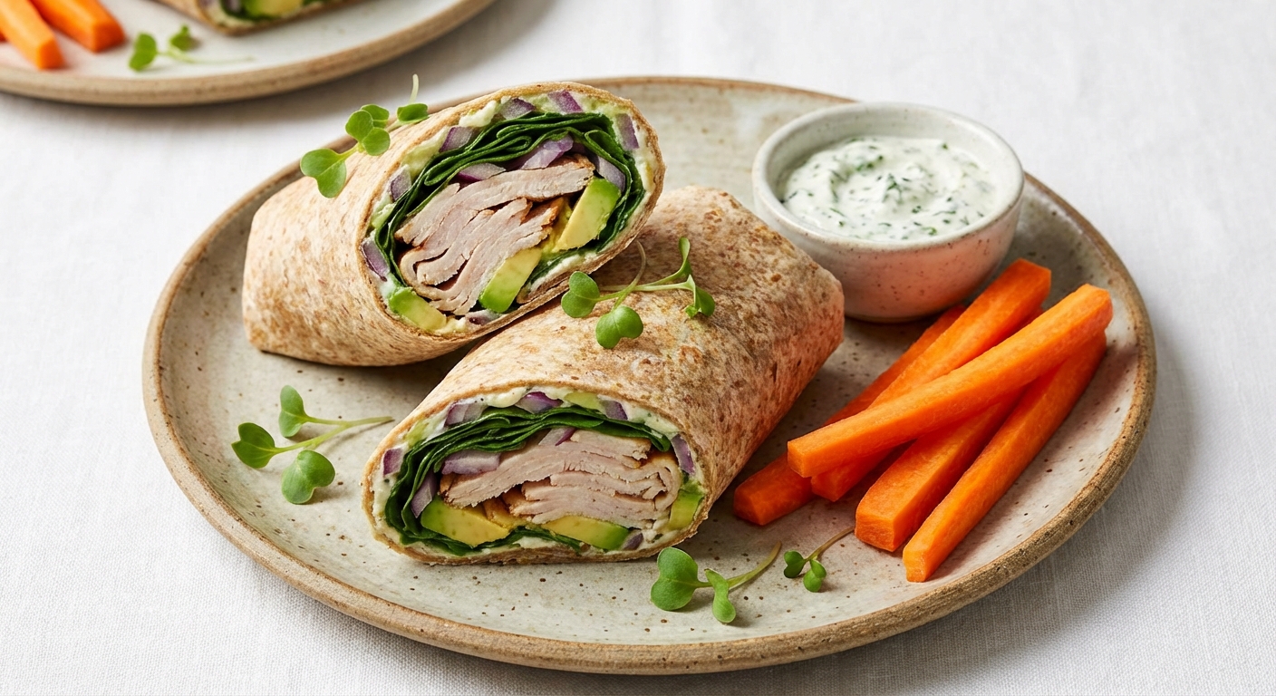Turkey & Avocado Whole-Grain Wrap with Carrot Sticks