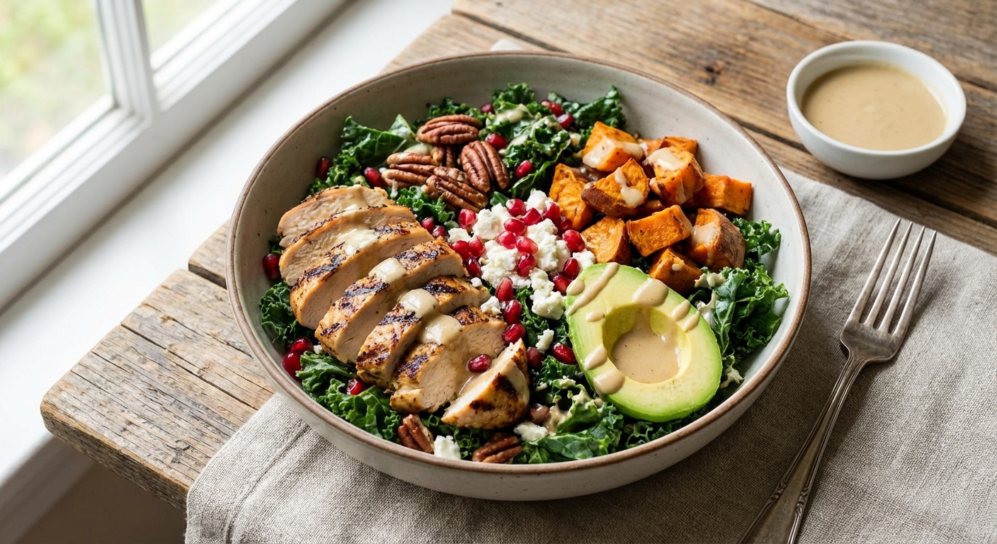 Grilled Chicken, Roasted Sweet Potato & Kale Salad