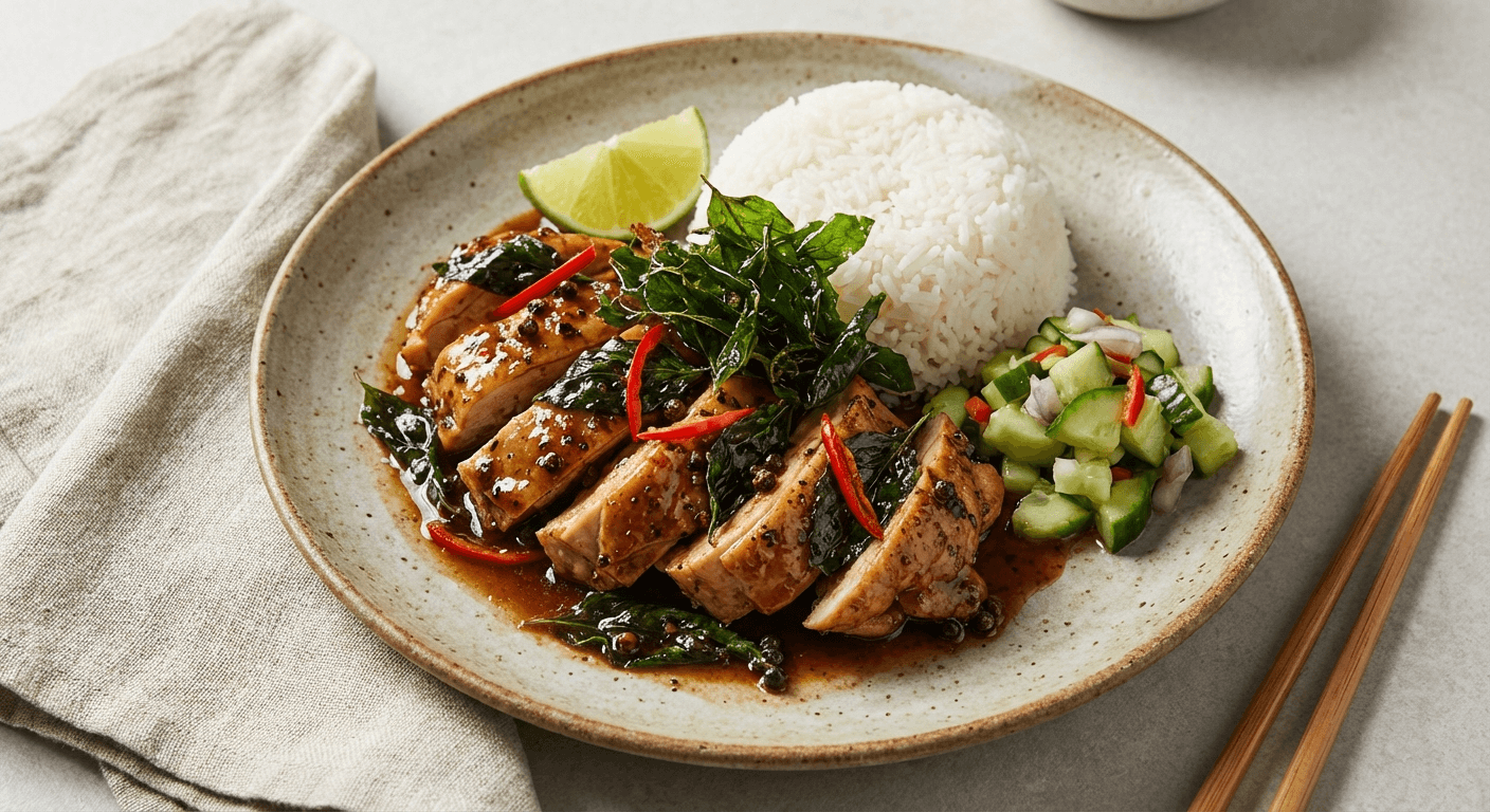 Thai Style Chicken with Black Pepper and Basil