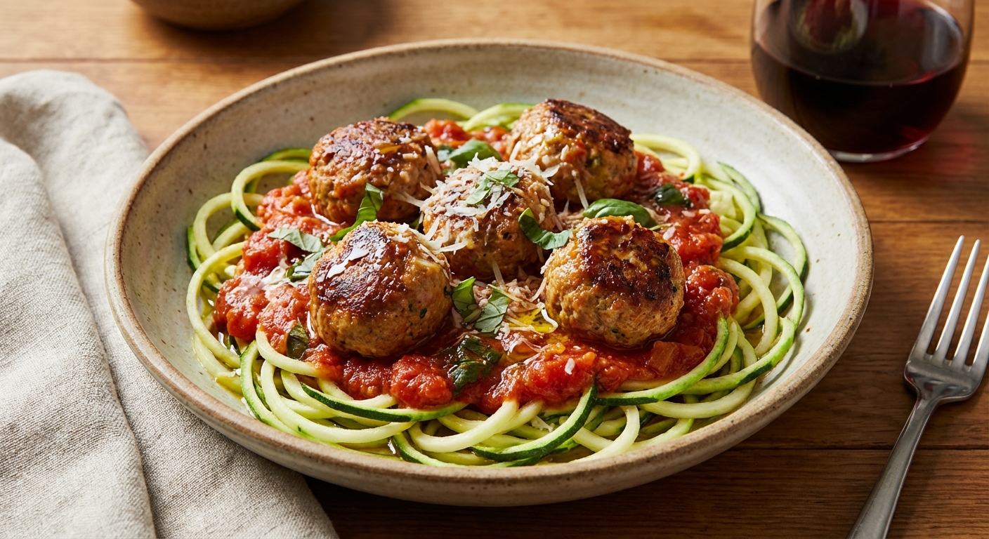 Turkey Meatballs in Tomato Sauce with Zucchini Noodles