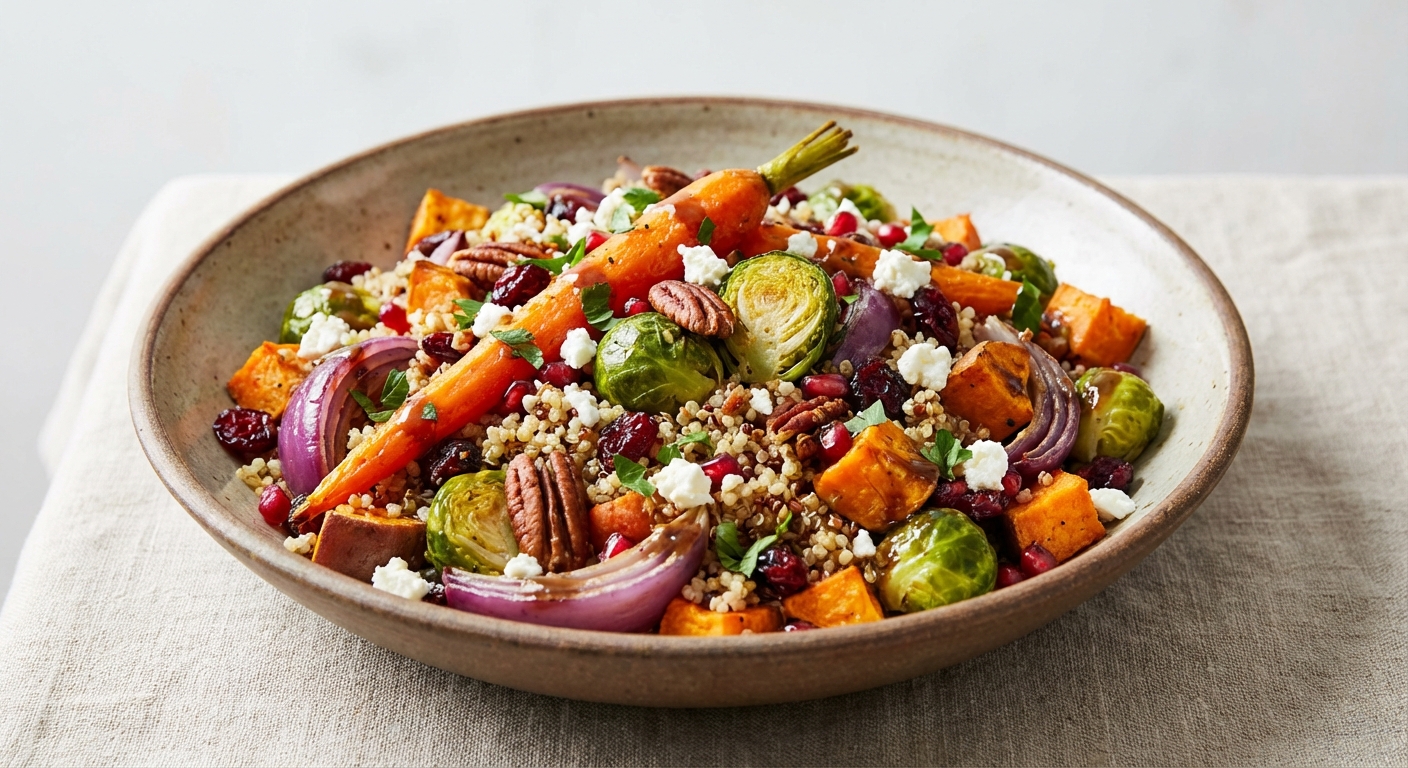 Roasted Vegetable Quinoa Salad with Cranberries & Pecans