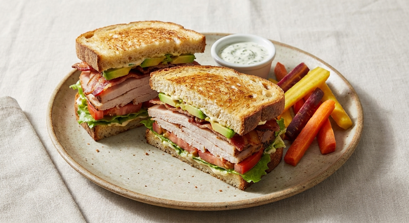 Turkey & Avocado Club Sandwich with Carrot Sticks
